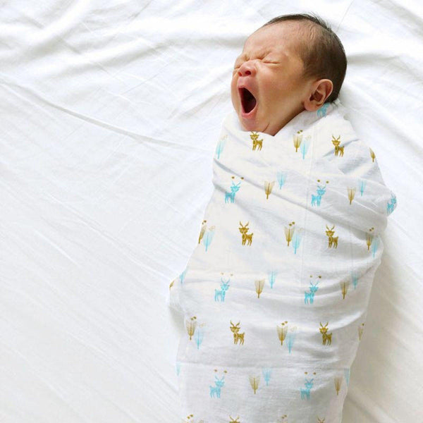 Polka Tots Organic Cotton Swaddle Wrap Reindeer & Elephant Design Large Size 120 x 120 CM (Pack of 2)