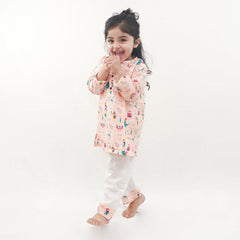 Polka Tots Dinosaur print Full sleeves Nightwear Kurta pyjama set - Orange